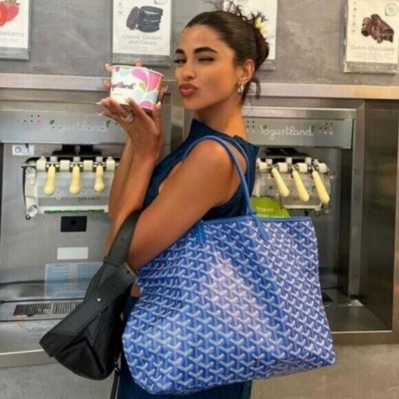 RARE Authentic Goyard Saint Louis PM Blue Shoulder Tote Bag & Pouch - Picture 2 of 11